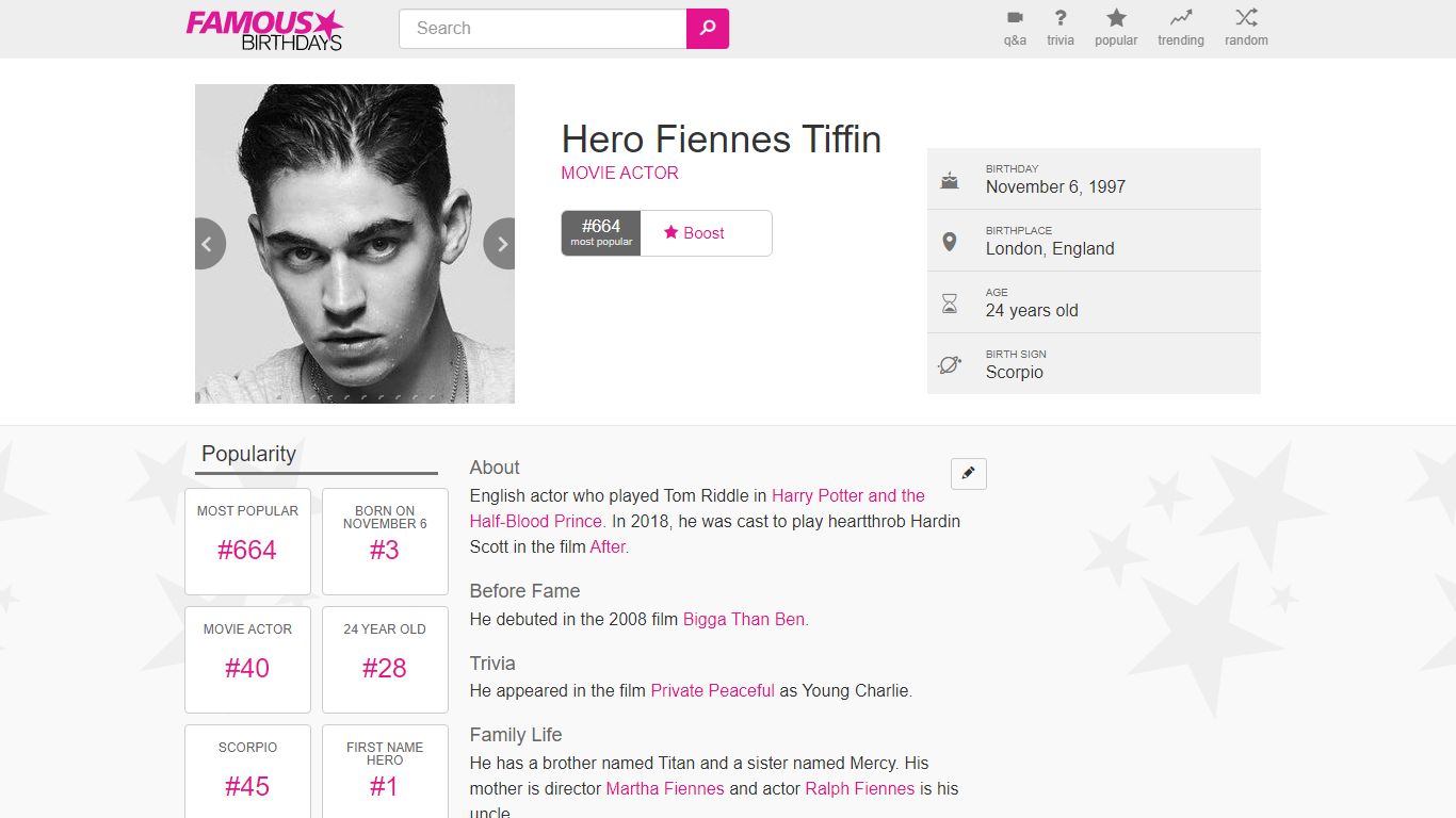 Hero Fiennes Tiffin - Age, Family, Bio | Famous Birthdays